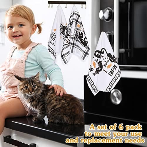 Redbaker 6 Pcs Black Cat Theme Kitchen Towels Funny Dish Towel