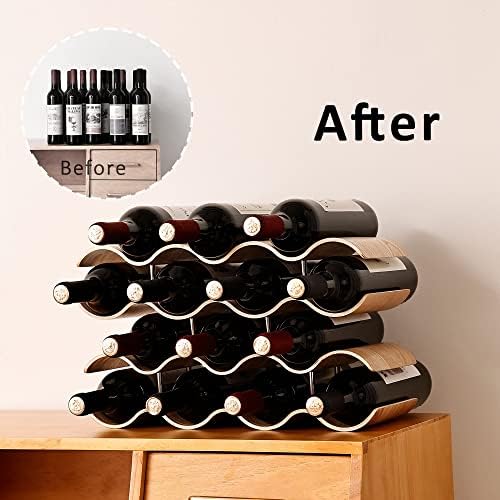 Countertop Wine Rack - 14 Bottle Freestanding Wine Bottle Holder Stand - 4 Tier Wooden Wine Storage Rack - Wavy Wine Organizer for Cabinet Pantry Home Kitchen Bar