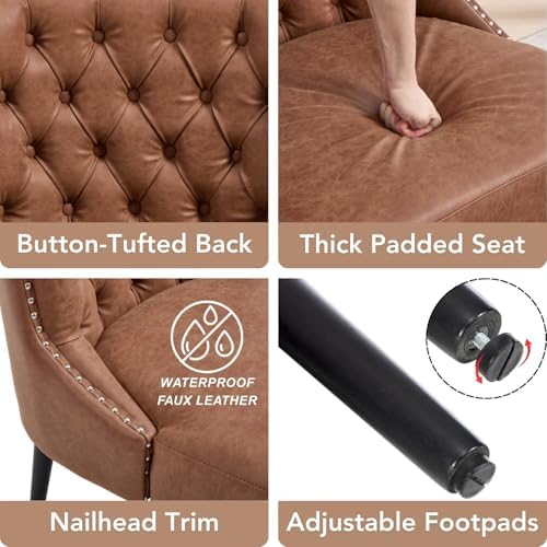 chairus Tufted Faux Leather Armless Accent Chairs Set of 2, Brown PU