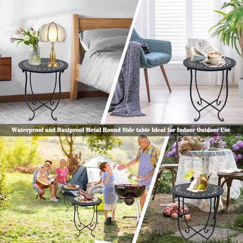 Indoor Outdoor Small Metal Round Side Table, 14 Inch Patio Coffee Table