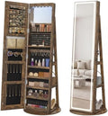 SONGMICS HOME LED Standing Jewelry Armoire, Vanity Mirror with Storage | Full Length Mirror with Lights, Lockable Large Jewelry Box, Space-Saving Jewelry Organizer, Rustic Brown UJJC008X01SH