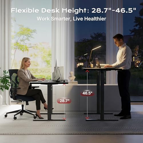 Huuger 47 X 24 Inch Electric Standing Desk with Power Outlets and USB-C Port, Height Adjustable Desk, Sit Stand Desk for Home Office, Computer & Gaming Desk with 3 Presets, Stable Steel Frame, Black