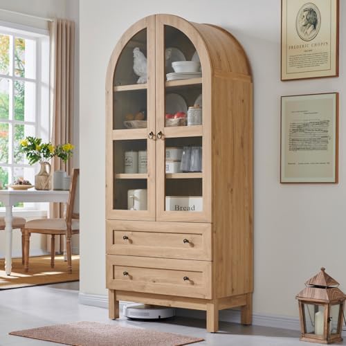 IFGET 71" Tall Arched Kitchen Pantry, Kitchens Storage Cabinets, Natural