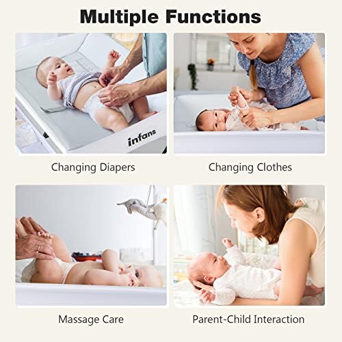 INFANS Baby Changing Table, Folding Diaper Station Portable Nursery Organizer with Safety Belt and Large Storage Racks for Newborn Baby and Infant (White)