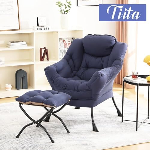 Tiita Lazy Chair with Ottoman, Comfy Reading Accent Chair, Navy