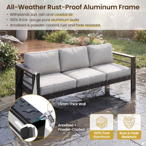 Kiss the Water Aluminum Patio Sofa, Loveseat Light Grey Outdoor Couch