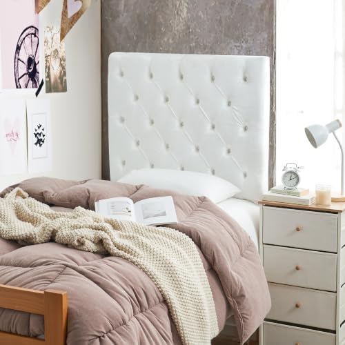 Tufted Velvet Plush College Dorm Twin XL Headboard - White with Legs