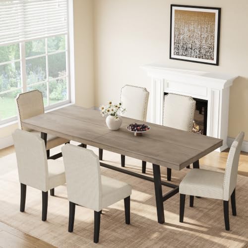 GarveeHome Industrial Dining Table for 8-10 People, 86.61" Long Kitchen Table with Sturdy Metal Frame, Rectangular Counter for Dinner, Kitchen, Dining Room (Grey, 87" Non-extendable)