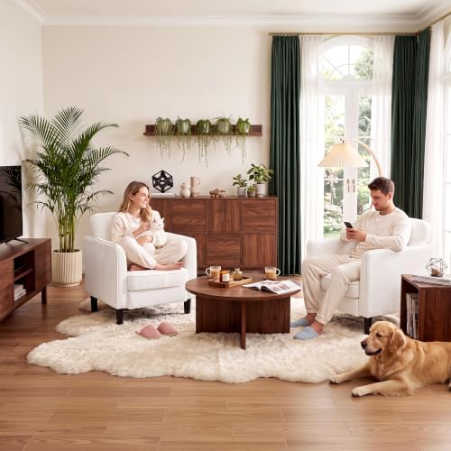 Kromax Accent Chair for Living Room Set of 2, Comfy Reading Armchair, White