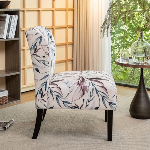 Roundhill Furniture Capa Print Fabric Armless Contemporary Accent Chair, Purple Floral
