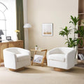 VINGLI 360°Swivel Accent Chairs Set of 2 with Engineered Wood Base and Removable Cushion for Living Room, Bedroom, Curved Back Barrel Chairs for Small Space, Upholstered Bucket Armchairs, Teddy White