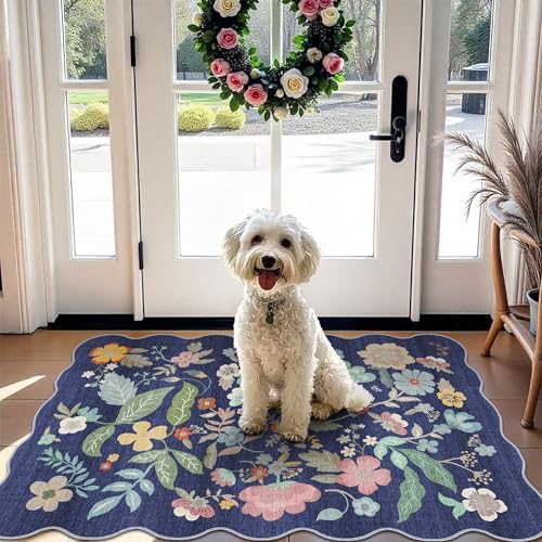Washable 2x3 Area Rug for Entryway: Easy-Clean Carpet with Non-Slip Backing for Bedroom Kitchen Stain-Resistant Durable Low Pile Floor Mat – Perfect for High-Traffic Areas with Pets (2x3/Purple)