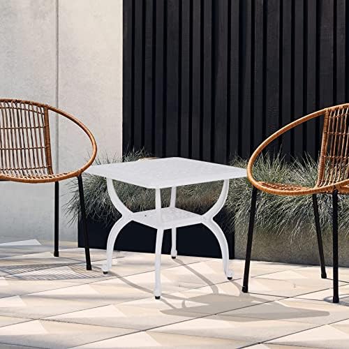 YKSY&YKSY Jardin DE Centennial Cast Aluminum Outdoor Side Table,Anti-Rust Outdoor End Table,Patio Coffee Bistro Table for Indoor,Garden,Porch,Balcony(Square White) 1