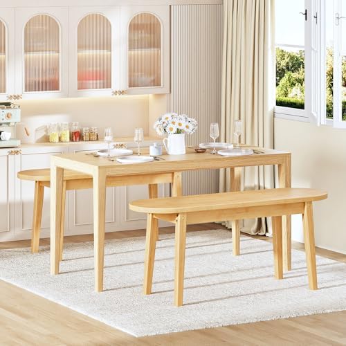 HOOBRO 39.4'' Dining Bench, Farmhouse Kitchen Table Bench, Bamboo Entryway Bench, Sturdy Dining Room Bench, Easy to Assemble, Wooden Bench for Living Room, Hallway, Bedroom, Bathroom, Natural YL19CD01