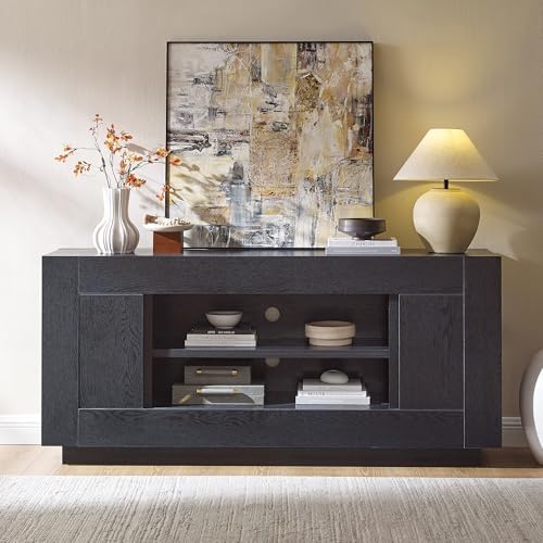 OKD Modern 70" TV Stand for 80" TV, Thick Block Media Console, Black Oak