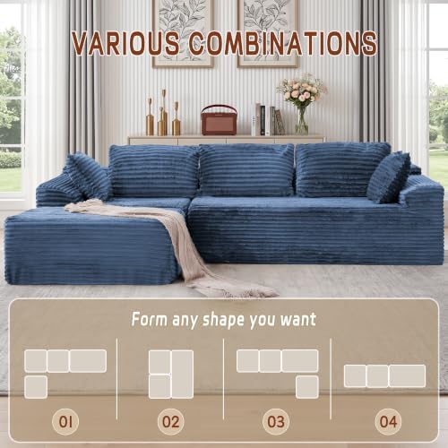 Korser 110" L-Shaped Modular Sectional Sofa with Chaise, Boneless Comfy Corduroy Fluffy Couch with Deep Seat and Side Pockets, Flexible Module Combination for Living Room, No Assembly, Side Pockets