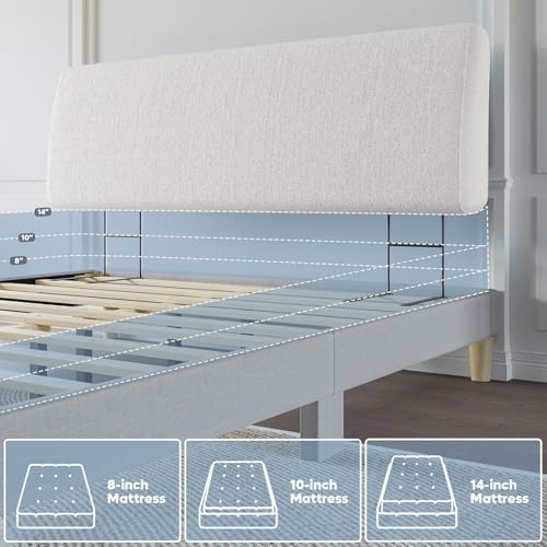 Pinmoco 4.7" Upholstered Headboard for Queen Size Bed, Height Adjustable and Ergonomic Headboard, Easy Assemble, Sturdy and Durable, Teddy Velvet, Beige