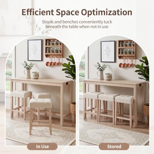 DUHOME 4 Piece Bar Table Set with Power Outlet，Dining Table Set