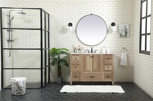 48" Pre-Assembled Bathroom Vanity with Sink, Engineered Wood, Ivory White Engineered Marble Countertop Attached, Single Rectangle Porcelain Sink, 7 Soft-Close Drawers, Natural Oak