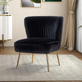 HULALA HOME Velvet Accent Chair, Modern Upholstered Cute Side Chair with Gold Metal Legs, Armless Wingback Slipper Chair Comfy Living Room Chair for Bedroom Guest Room Vanity,Black