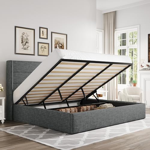 Allewie King Size Lift Up Hydraulic Storage Bed Frame Dark Grey