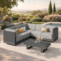 PHI VILLA 6 Piece Wicker Patio Sectional Furniture Set 8.7" Gray Cushion