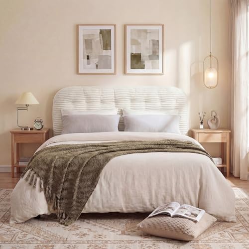 Seang Queen Size Upholstered Headboard, 24" Height Soft Breathable Corduroy Fabric Wall Mounted Headboards for Bedroom & Dorm, Modern Peel & Stick Bed Backboard, No Nails & No Assembly Required, Beige