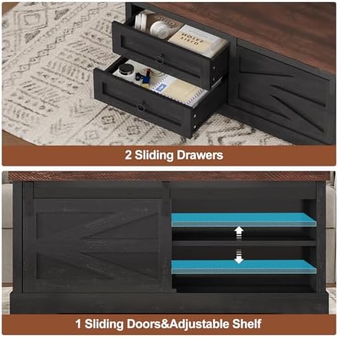Itaar 39.4'' Lift Top Coffee Table with Storage, Farmhouse Coffee Tables for Living Room, Square Coffee Table with Large Hidden Compartment & 2 Drawers & Adjustable Shelves, Black+Walnut
