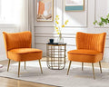 Velvet Accent Chairs Set of 2 for Comfy Living Room Armless Slipper Chair Mid Century Side Chair Single Sofa with Golden Legs Wingback for Bedroom Guest Room, Orange