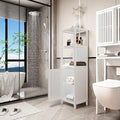 GDFStudio 52" Tall White Bamboo Storage Cabinet, Slim Freestanding Linen Tower with Open Shelves & Door Cabinet, Narrow Floor Organizer for Bathroom, Bedroom, Living Room, Kitchen