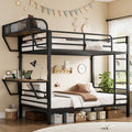 ONBRILL Bunk Bed Twin Over Twin, Metal Bunk Beds with Desk & Outlet, Black