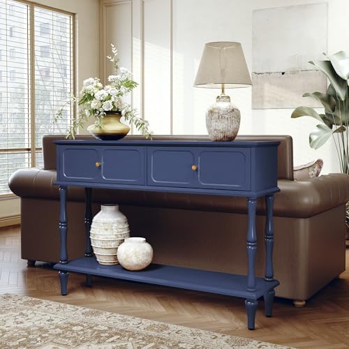 ARTPOWER 47" Mid-Century Console Table, 2 Drawers and Open Shelf, Blue