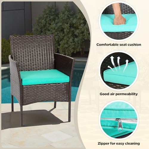 FDW 4-Piece Patio Furniture Set | Brown & Blue | Outdoor Wicker Furniture