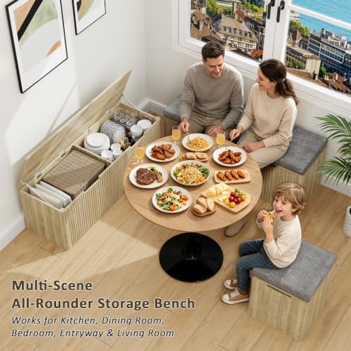OIGAE L-Shaped Breakfast Corner Storage Bench with Padded Seat, Fluted Backless Dining Nook Bench for Kitchen, Entryway