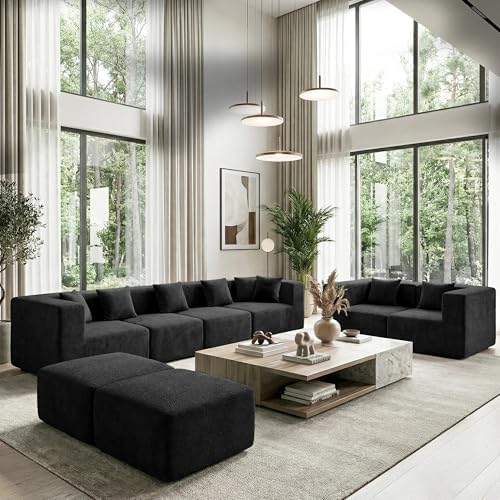 MONVANE Oversized U-Shaped 8 Seat Modular Sectional Sofa, Jet Black