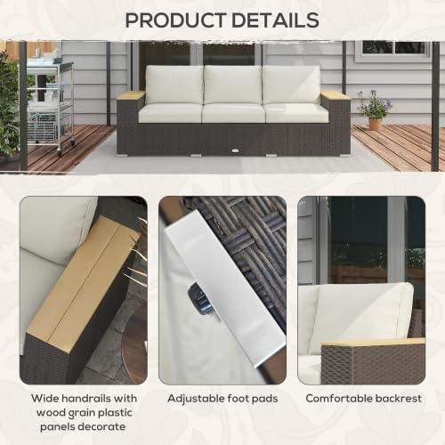 Outsunny 3-Seat Outdoor Patio Sofa Couch 24.5" Wide Deep Seats Beige