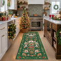 2x5 Christmas Runner Rug for Hallway - Washable Thin Kitchen Rug Runner Non Slip Low Pile Water Resistant Floor Mat for Entryway Laundry Bathroom Soft Bedroom Carpet （2x5,Green）