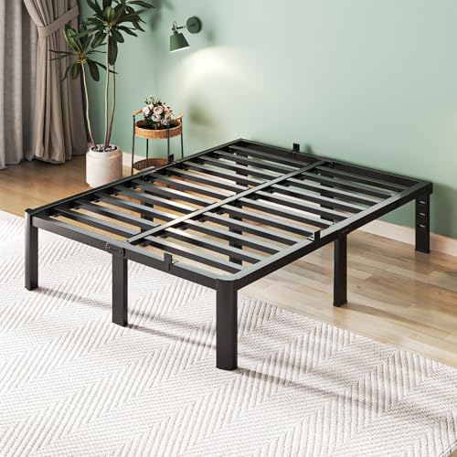 Full Size Bed Frame, 14 Inch Heavy Duty Metal Platform Bed Frame, Noise Free Steel Mattress Foundation, No Box Spring Needed, Spacious Under Bed Space