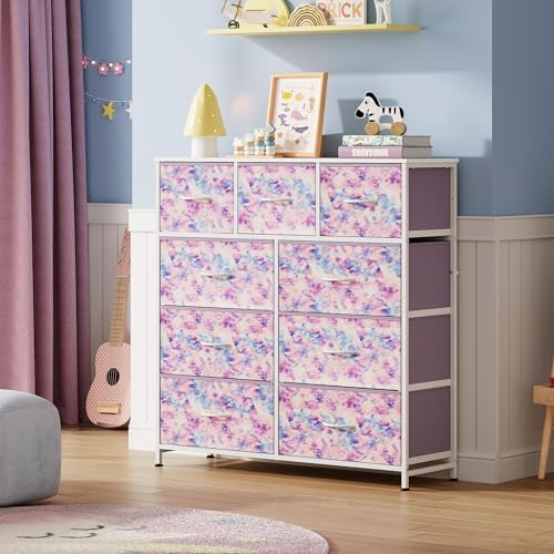 WLIVE Tall Dresser for Bedroom, 9 Drawer Chest of Drawers, Tie-Dye