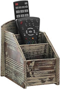 MyGift Torched Wood Remote Control Holder, 3-Compartment Tabletop Organizer