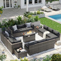 Aoxun Patio Furniture Sets, 15-Piece Outdoor Patio Furniture with 44'' Propane Gas Firepit Table, Wicker Outdoor Conversation Set Sectional Sofa for Backyard, Poolside