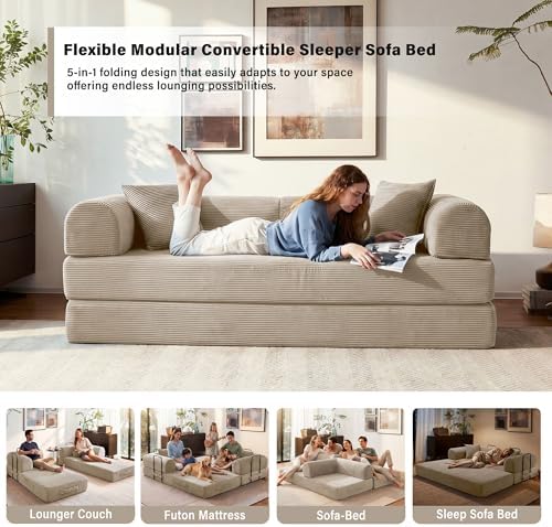 79" Convertible Sofa Bed, Boneless Sleeper Futon Couch for Living Room