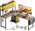 AODK L Shaped Desk Gaming Desk with LED Light & Power Outlet