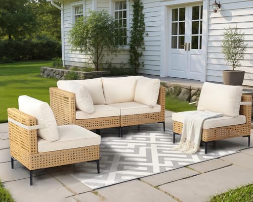 ABCASA 4-Pieces Patio Furniture Set with Non-Slip Cushions & Coffee Table
