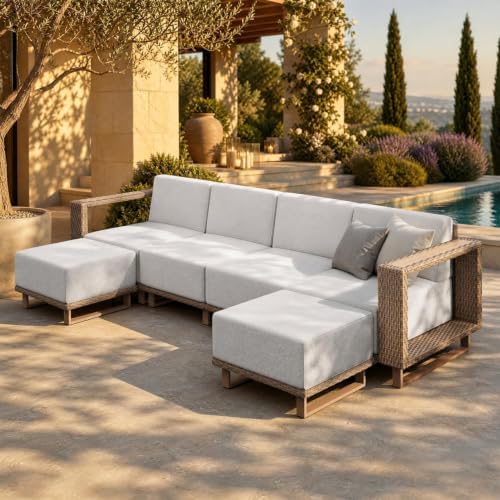 HERA'S HOUSE 6pcs Patio Sectional Furniture Set with 10" Thick Cushions