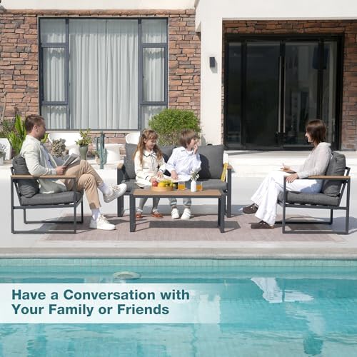 4 Pieces Metal Patio Furniture Set for Outdoor Balcony, Grey