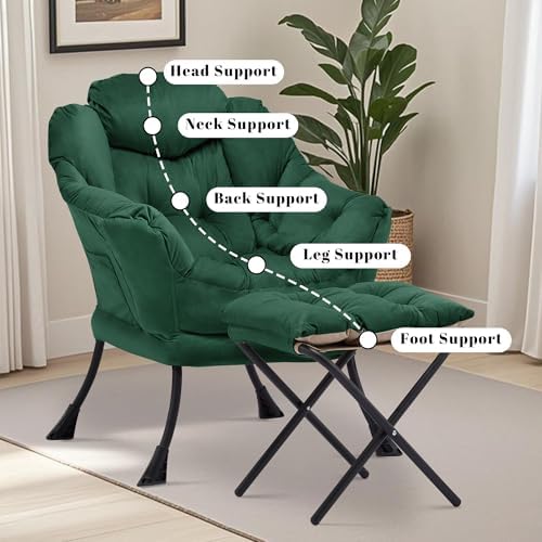 Lazy Chair with Ottoman, Comfy Reading Chair, Emerald Green