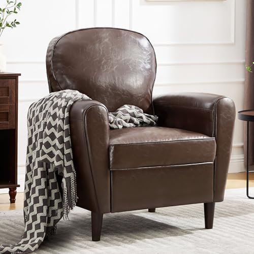 Mid Century Accent Chair, Modern Faux Leather Arm Chair, Comfy Upholstered Reading Chair Single Sofa Chairs for Living Room, Bedroom, Club, Coffee
