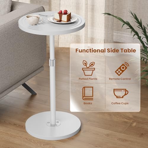 Asgolion Round Side Table, Small Adjustable-Height Drink Table