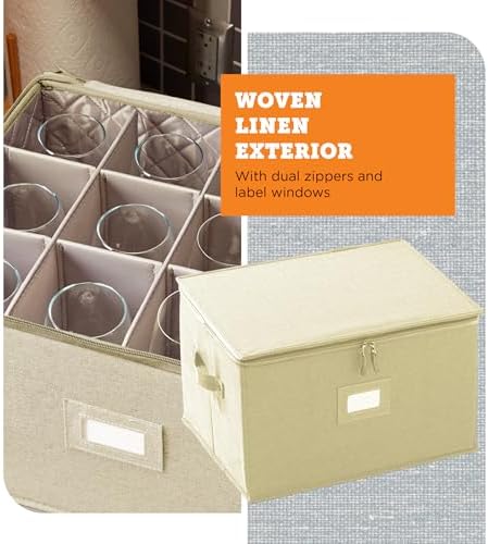 storageLAB Wine Glass Storage Case | Hard Shell Felt Dividers | Cream